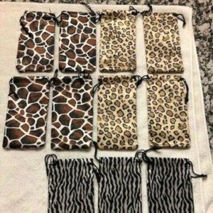 LOT OF 11 NEW ANIMAL PRINT SUNGLASS DRAWSTRING POUCHES CASE HOLDER